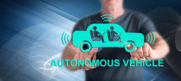 Man Touching Autonomous Vehicle Concept Touch Screen His Fingers — Φωτογραφία Αρχείου