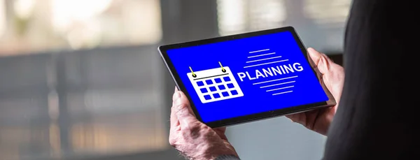 Pantalla Tableta Que Muestra Concepto Planificación — Foto de Stock