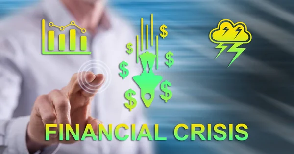 Adam Dokunmatik Ekranda Finansal Kriz Konseptine Dokunuyor — Stok fotoğraf