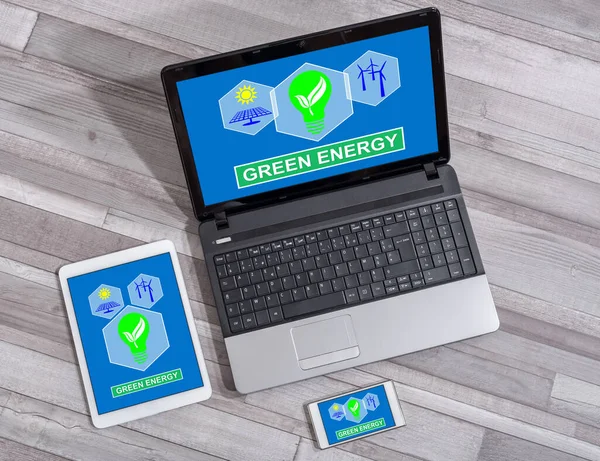 Concetto Energia Verde Mostrato Diversi Dispositivi Informatici — Foto Stock