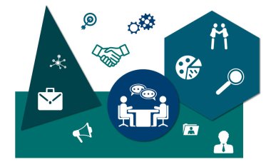Geometrik şekiller arka planında simgeleri olan işe alma kavramı