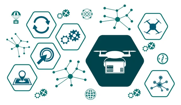 Fogalma Drón Szállítás Ikonok Hatszögben — Stock Fotó