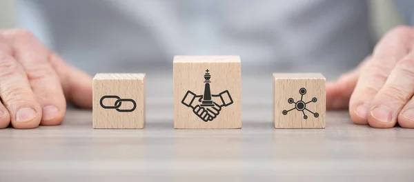 Houten Blokken Met Symbool Voor Strategisch Alliantieconcept — Stockfoto