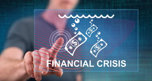 Adam Dokunmatik Ekranda Finansal Kriz Konseptine Dokunuyor — Stok fotoğraf
