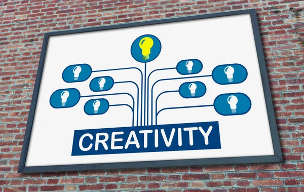 Koncepcja Kreatywności Narysowana Billboardzie Przymocowana Muru Ceglanego — Zdjęcie stockowe