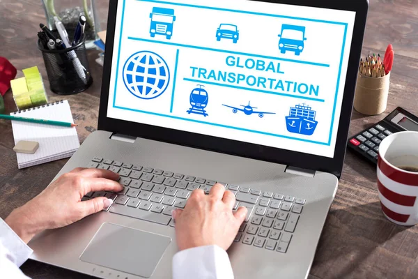 Глобальна Концепція Транспортування Показана Екрані Ноутбука — стокове фото