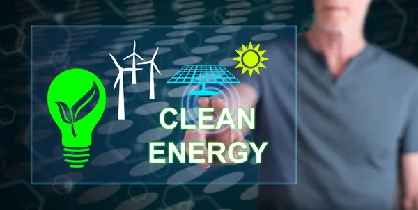 Man Touching Clean Energy Concept Touch Screen His Finger — Stock Photo, Image