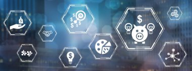 Bulanık koyu arkaplanda simgelerle kitle fonlama kavramı