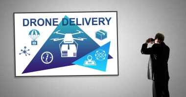 Adam casus uçak teslimat kavramı dürbün ile bakan