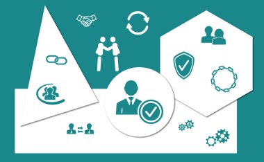 Geometrik şekiller arka planında simgeleri olan güven kavramı