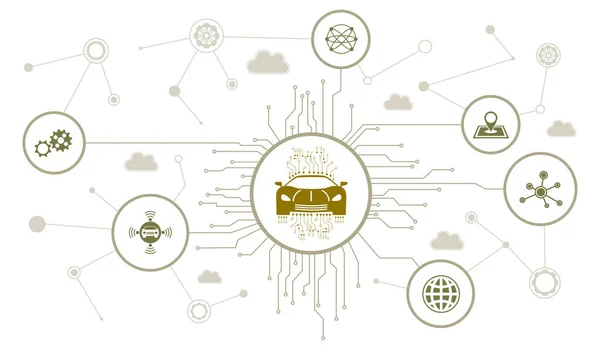 Bağlı Simgelere Sahip Akıllı Araba Kavramı — Stok fotoğraf