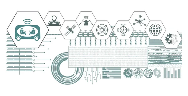 带有连接图标的自动驾驶汽车的概念 — 图库照片
