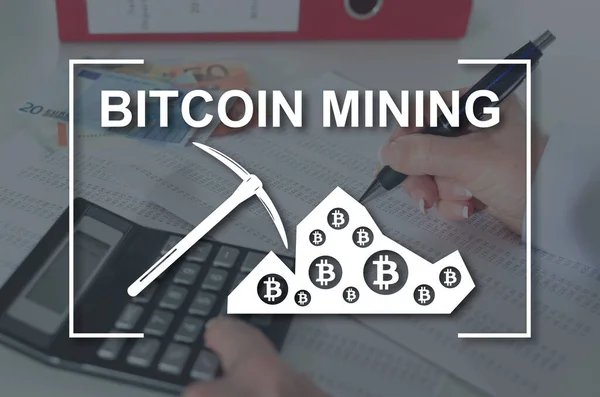 Bitcoin Conceito Mineração Ilustrado Por Uma Imagem Fundo — Fotografia de Stock