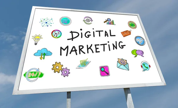 Concepto Marketing Digital Dibujado Una Valla Publicitaria — Foto de Stock