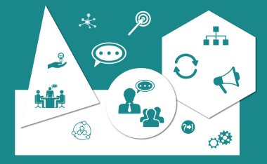 Geometrik şekiller arka planında simgelerle çalıştırma kavramı