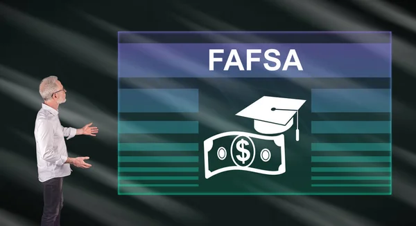 Businessman Showing Fafsa Concept Wall Screen — Stock Photo, Image