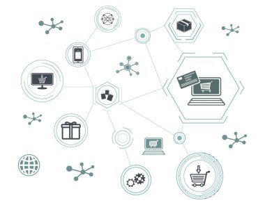 Bağlı simgelerle e-ticaret kavramı
