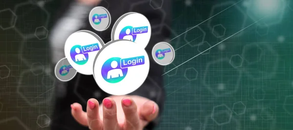 Login concept above the hand of a woman in background