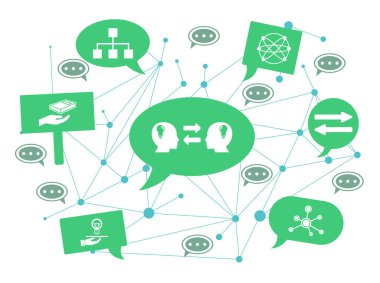 Konuşma baloncukları üzerindeki simgelerle bilgi paylaşımı kavramı