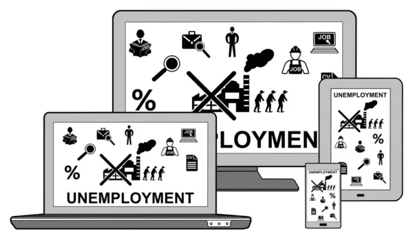 Conceito Desemprego Diferentes Dispositivos Isolado Branco — Fotografia de Stock
