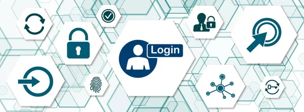 Concept of login with icons on hexagons