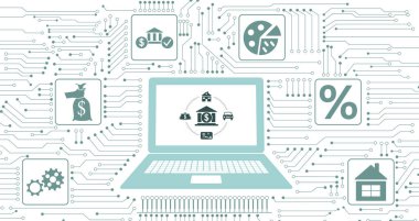 Concept of personal loan with icons integrated in circuit