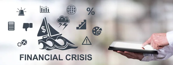 Man Using Tablet Financial Crisis Concept — Stockfoto