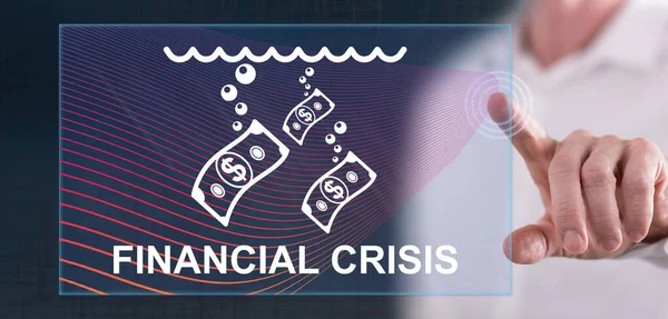 Mann Berührt Mit Dem Finger Ein Konzept Zur Finanzkrise Auf — Stockfoto