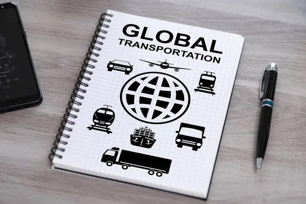 Глобальна Концепція Транспортування Намальована Блокноті — стокове фото