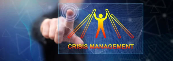 Man Touching Crisis Management Concept Touch Screen His Finger — Stock Photo, Image