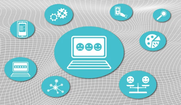 Concept of online survey with icons on mesh network