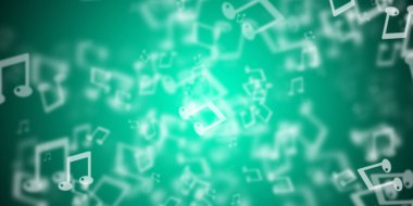 Açık yeşil arkaplanda uçan müzik notaları