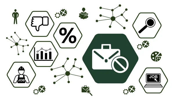 带有六边形图标的失业概念 — 图库照片