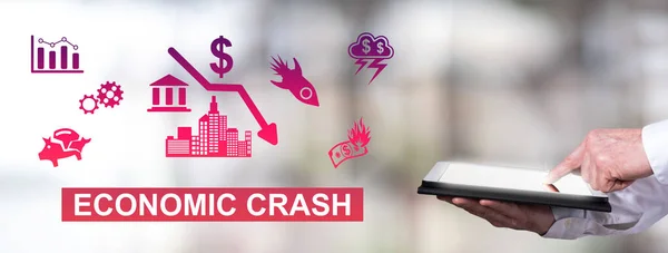 Man Using Tablet Economic Crash Concept — Stock Photo, Image