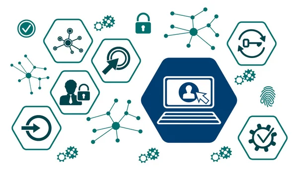 Concept of login with icons in hexagons