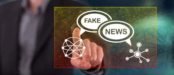 Mann Berührt Mit Dem Finger Ein Fake News Konzept Auf — Stockfoto