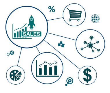 Bağlı simgelerle satış büyümesi kavramı