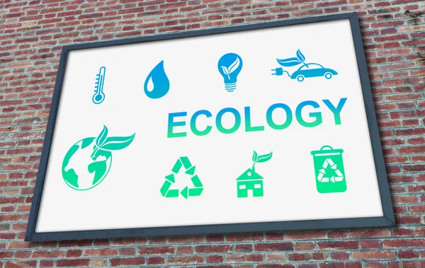Концепция Экологии Нарисованная Рекламном Щите Закрепленном Кирпичной Стене — стоковое фото