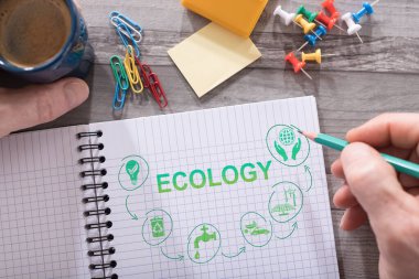 Masaya bırakılmış bir not defterine ekoloji konsepti
