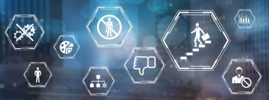 Bulanık arkaplanda simgeleri olan iş kaybı kavramı