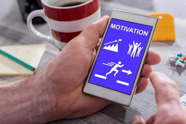 Male Hand Holding Smartphone Motivation Concept — 스톡 사진