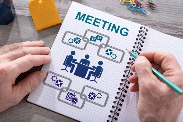 Σχέδιο Συνάντησης Που Σχεδιάζεται Ένα Σημειωματάριο Τοποθετημένο Ένα Γραφείο — Φωτογραφία Αρχείου