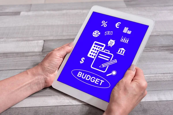 Female Hands Holding Tablet Budget Concept — Foto Stock
