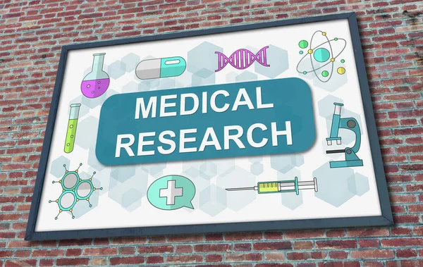 Medical Research Concept Drawn Billboard Fixed Brick Wall — Stok fotoğraf