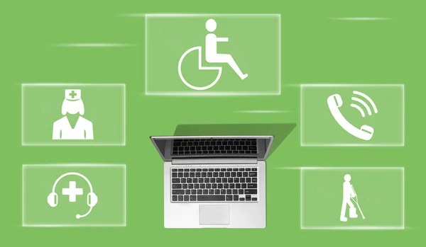 Top View Laptop Symbol Disability Concept — Stock Photo, Image