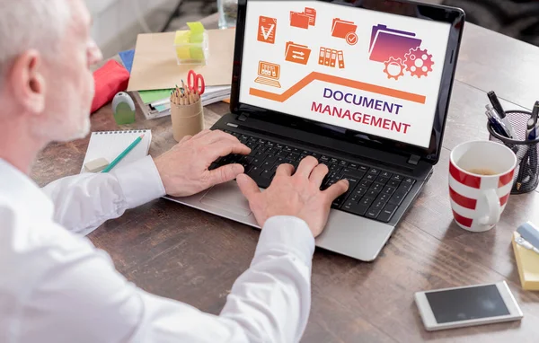 Document Management Concept Shown Laptop Screen — ストック写真