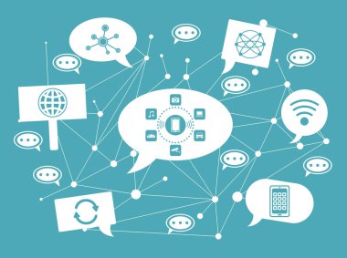 Concept of mobile applications with icons on speech bubbles