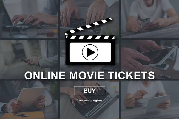 背景の写真で描かれたオンライン映画チケットの概念 — ストック写真