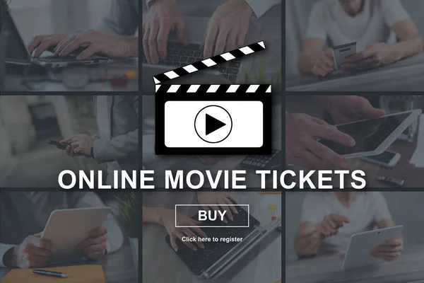 Conceito Bilhetes Cinema Online Ilustrado Por Imagens Fundo — Fotografia de Stock