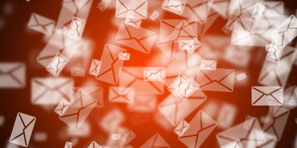 Flying Envelopes Coral Orange Background — Stockfoto